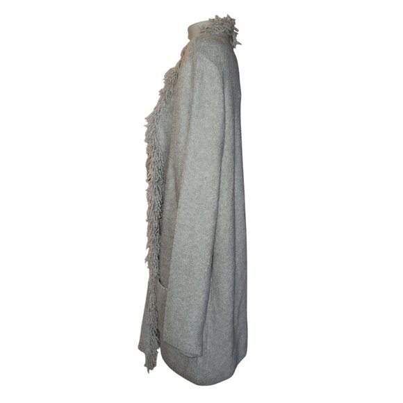 J.Jill NEW Open Front Fringe Trim Cardigan Sweater L Beige grandmacore momcore - Picture 2 of 9